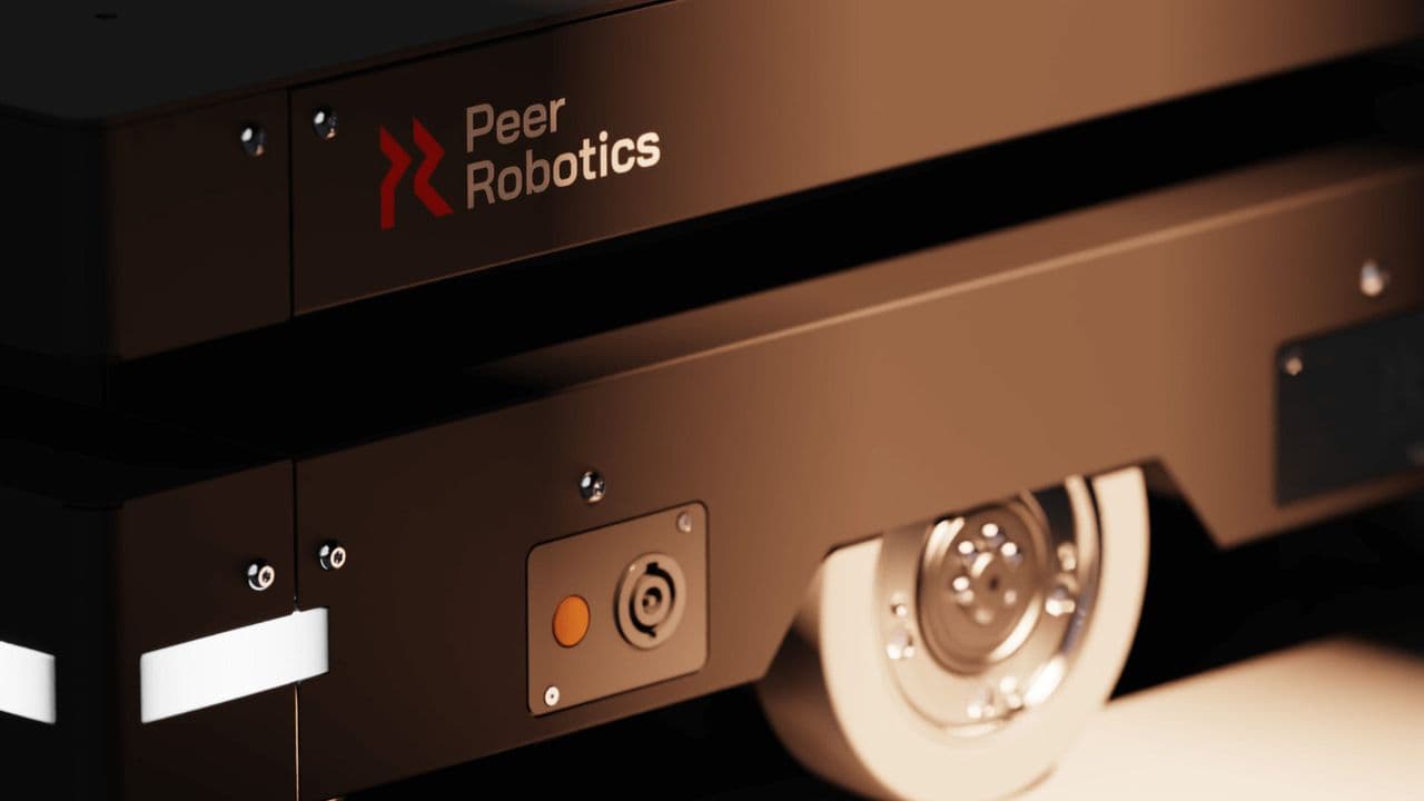 Close-up of the drive unit and chassis of a Peer Robotics RM250
