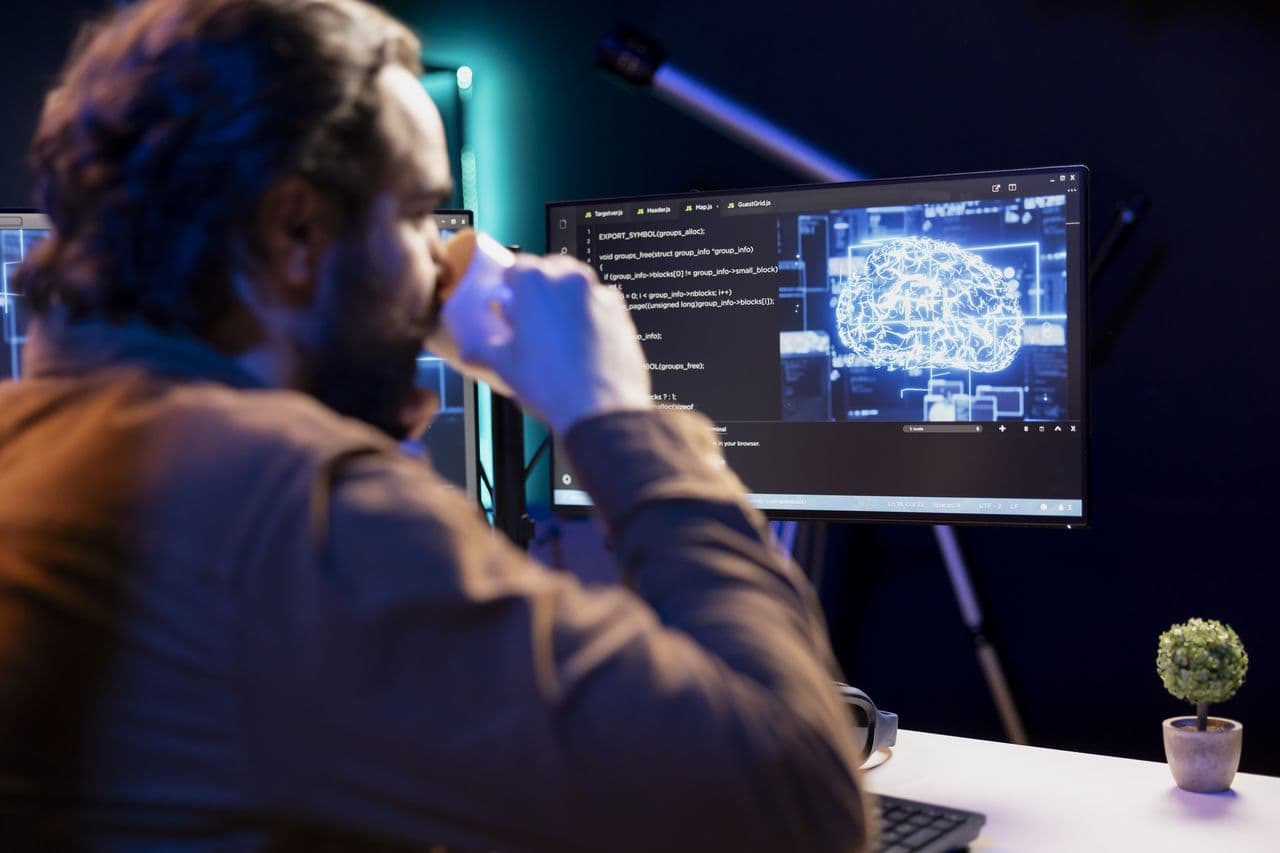 Developer reviewing an application on screen